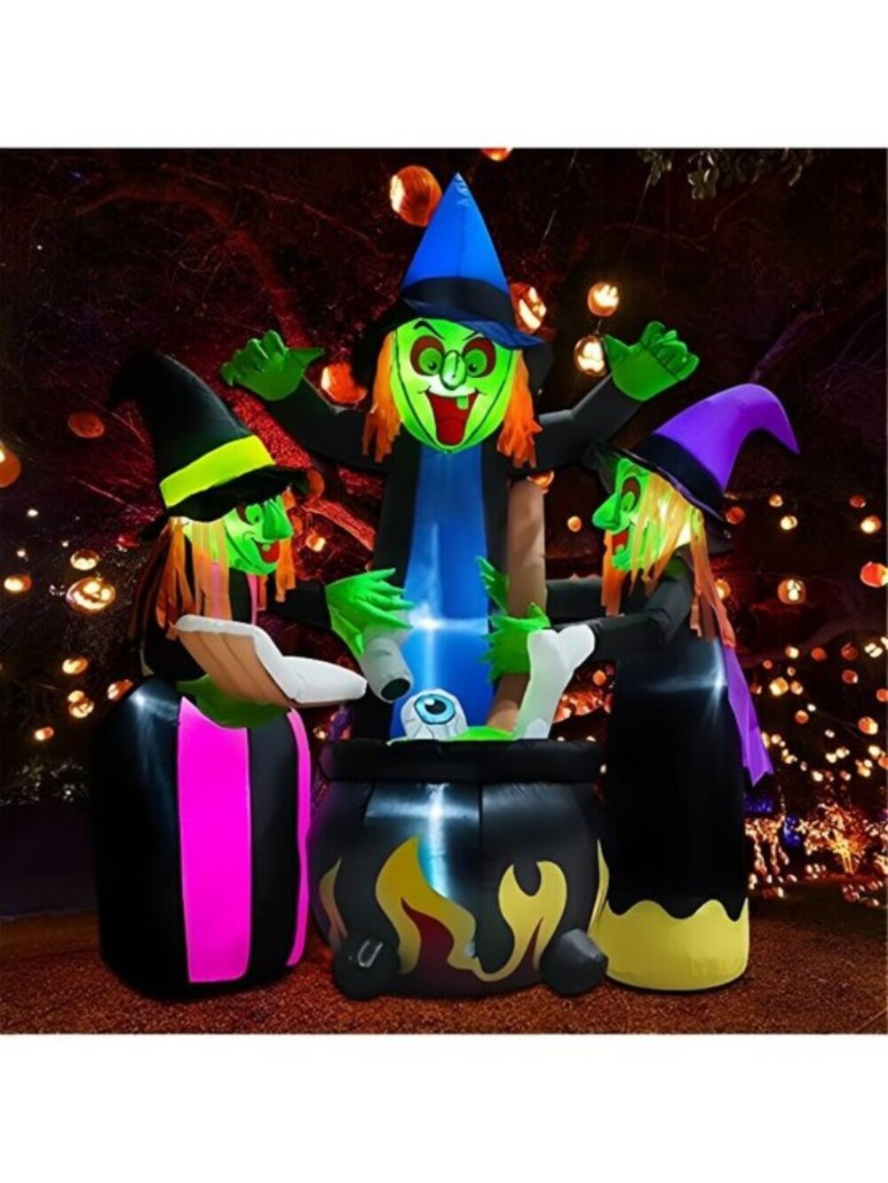 Halloween Inflatables Outdoor Decorations,6 Feet 3 Witches, LED Lights, Blow up